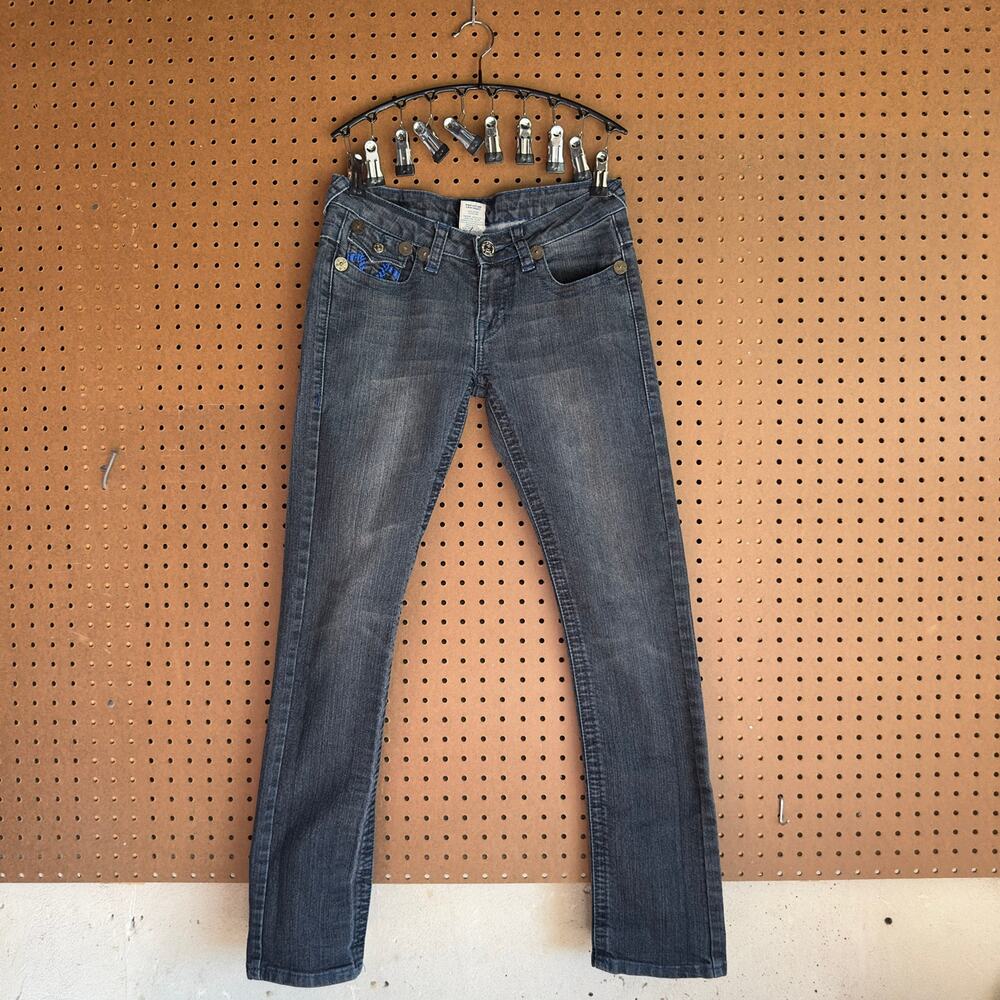 True Religion Joey Super T Jeans 27 Grey Blue Stitch